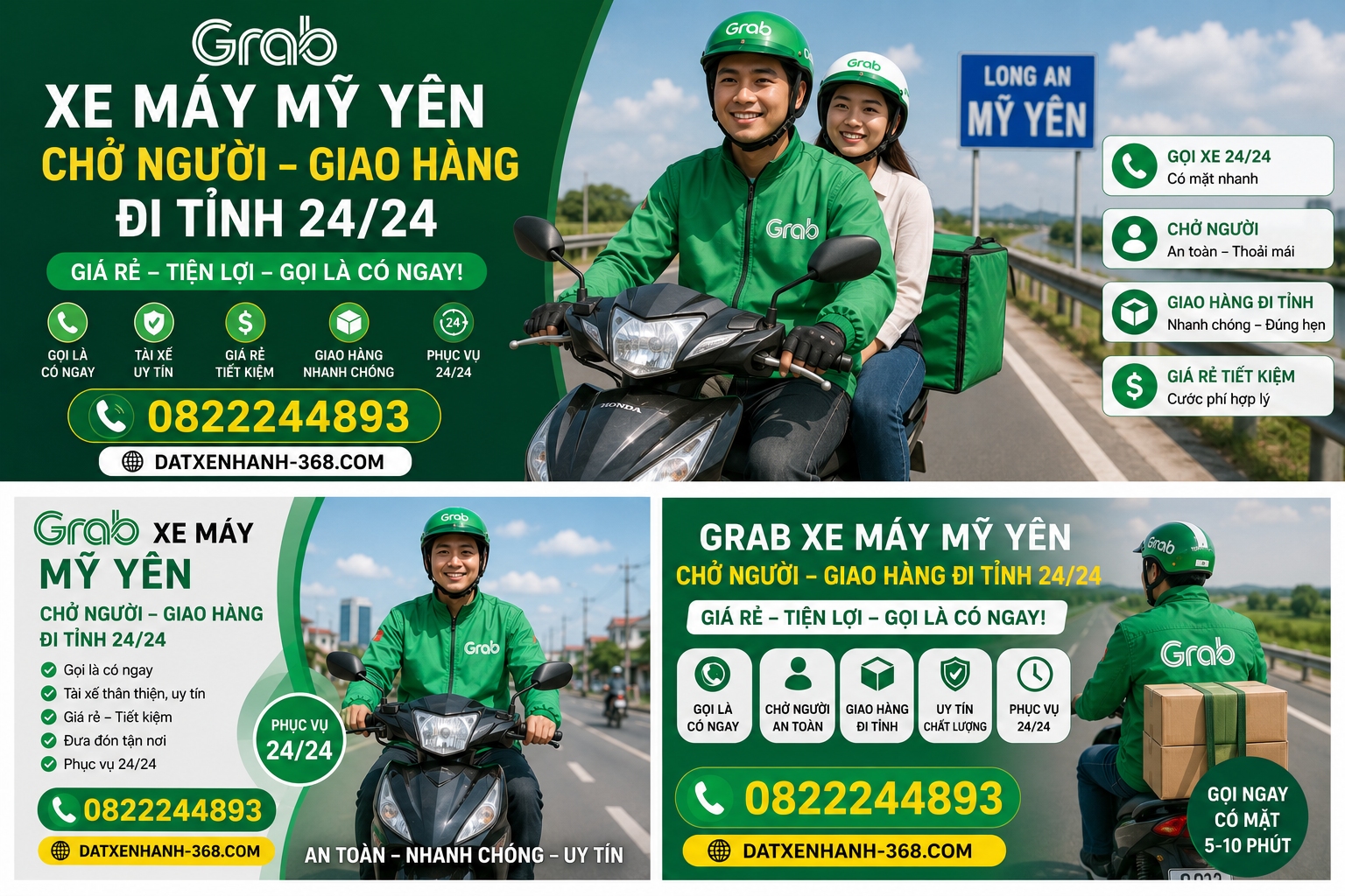 GRAB XE MÁY MỸ YÊN-CHỞ NGƯỜI GIAO HÀNG ĐI TỈNH 24/24